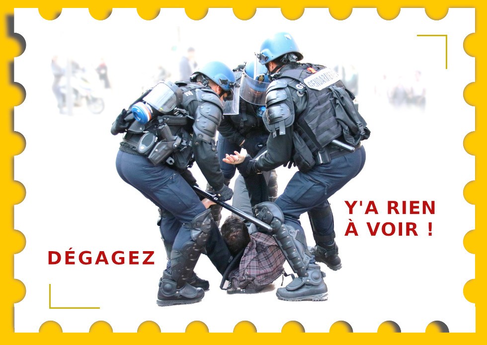 Dégagez, y'a rien a voir! Projet de timbre postale contre la violence policière