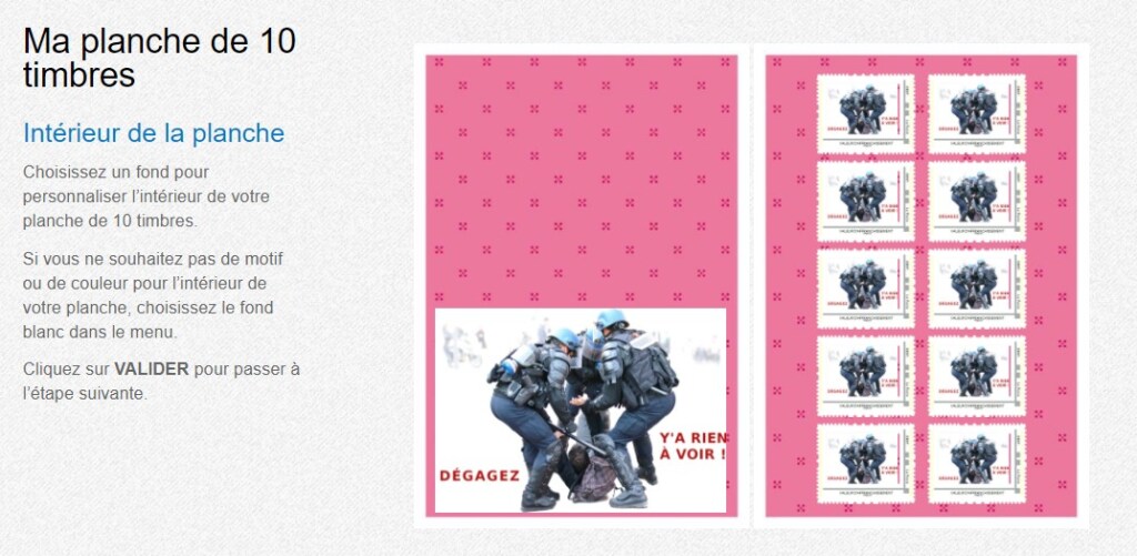 La planche de 10 timbres personnalisés : la violence policière